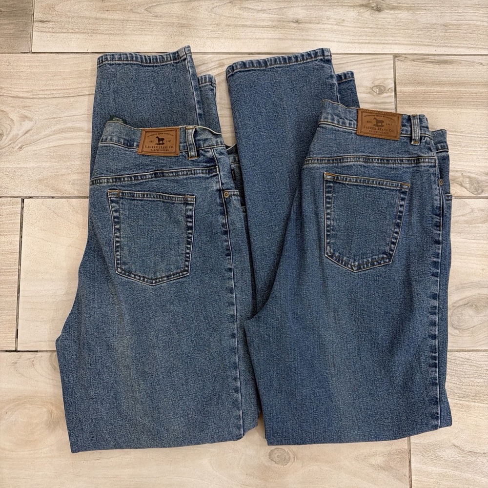 2 Lauren Jeans Co. Ralph Lauren Women's Straight Jeans Stretch Medium Wash 10